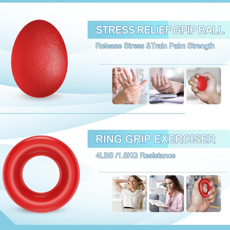 ACOTANT Grip Strength Trainer(5 Pack) with Finger Exerciser, Hand Grip Strengthener, Finger Stretcher,Grip Ring & Stress Relief Ball for Muscle Building and Injury Recover with Carry Bag - Image 5